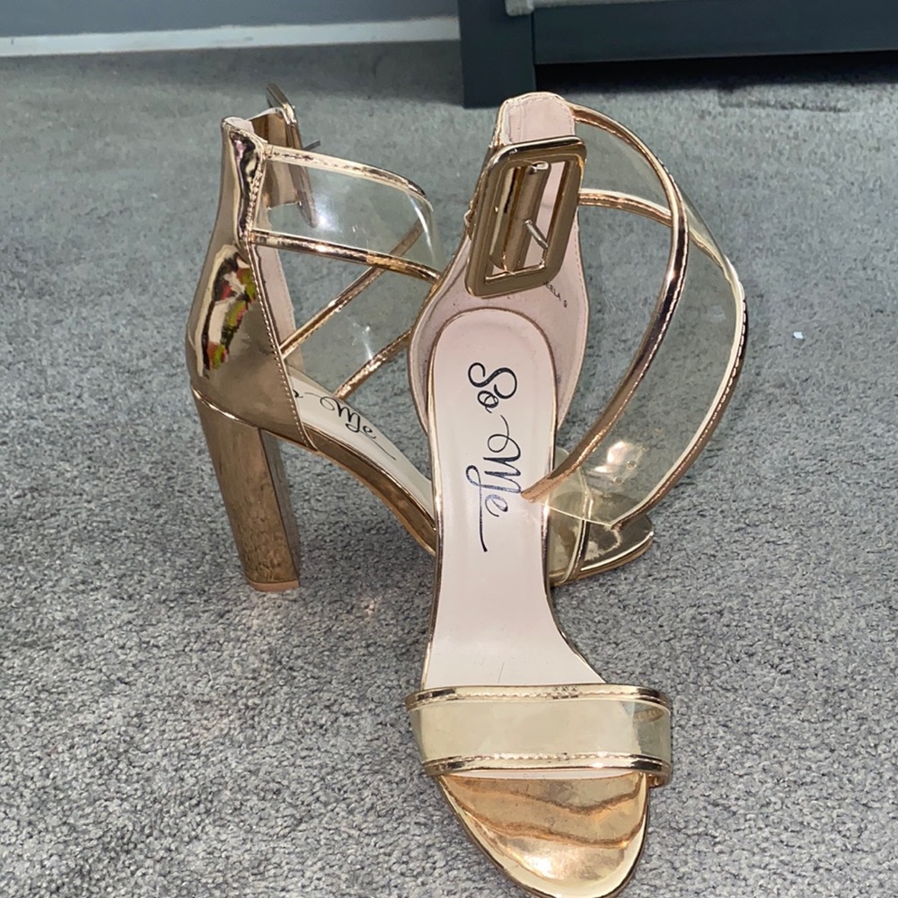Neela Rose Gold Ankle Strap Lucite Heels